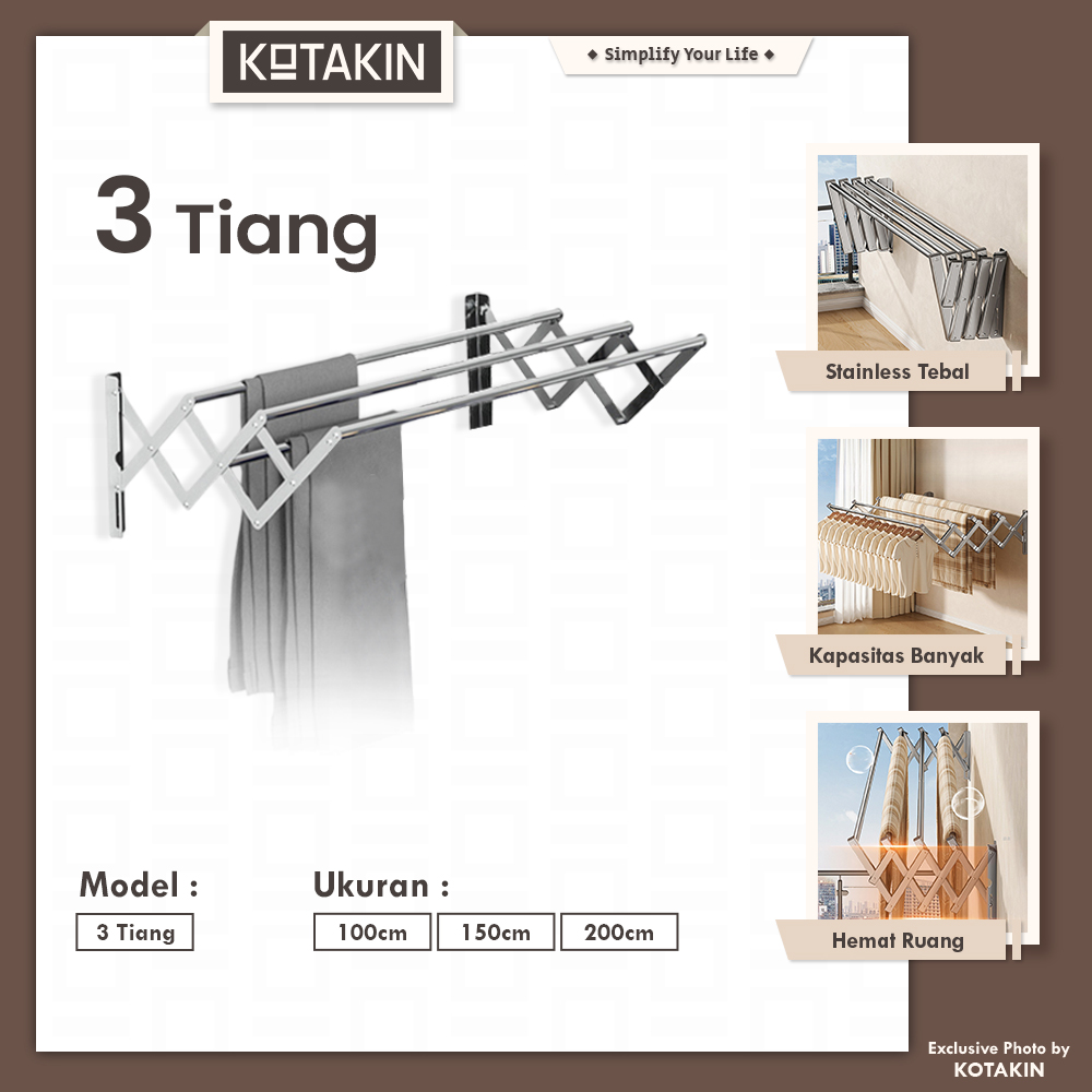 Jemuran Dinding 3 Tiang